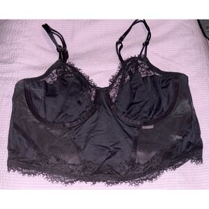 Auden Black Lace Unlined‎ Longline Underwire Bralette, Medium